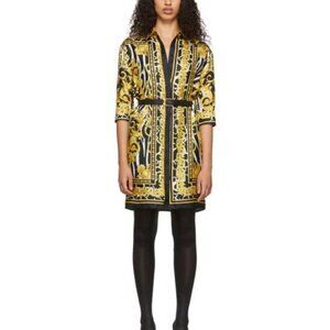 Versace PF/19 Black & Gold Baroque Silk Belted Tribute Dress